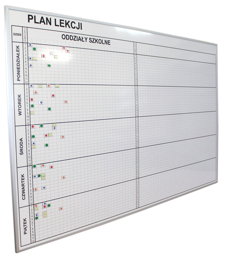 Tablica magnetyczna z grafiką w ramie aluminiowej 200x100cm Plan Lekcji