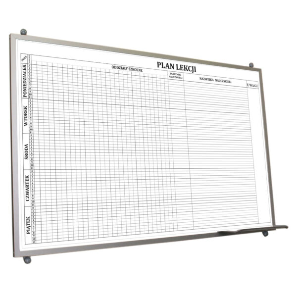 Tablica magnetyczna z grafiką w ramie aluminiowej 180x100cm Plan Lekcji znaczniki