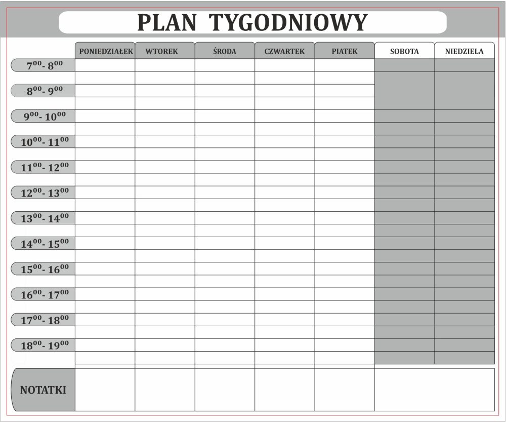 Tablica suchościeralna-magnetyczna planer tygodniowy 100x70 cm rama ALU - obrazek 2