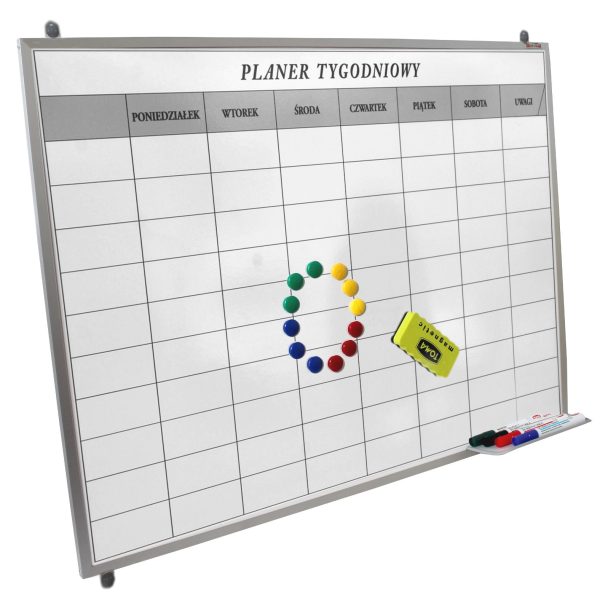 Tablica suchościeralna-magnetyczna planer tygodniowy 90x60 cm rama ALU