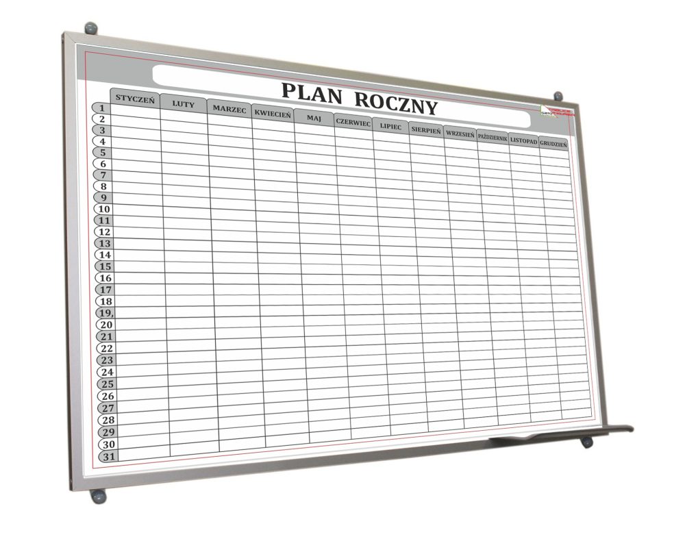 Tablica suchościeralna-magnetyczna planer roczny 100x70 cm rama ALU - obrazek 1
