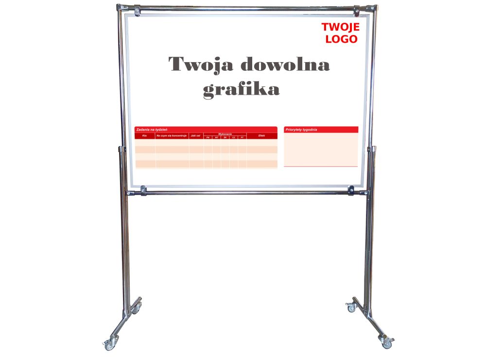 Tablica magnetyczno-suchościeralna w stelażu z naklejką 180x100x180cm - obrazek 1