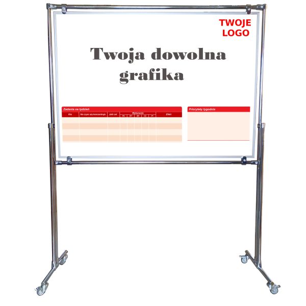 Tablica magnetyczno-suchościeralna w stelażu z dowolną grafiką 120x100x180cm