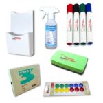 Zestaw startowy MAXI Markery suchościeralne 4 sztuki, Gąbka magnetyczna, magnesy, holder, notes, płyn do tablic