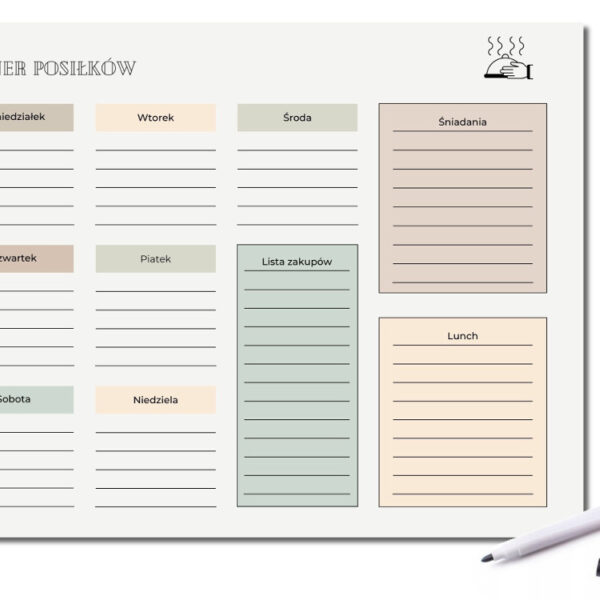 Mata suchościeralna-magnetyczna z grafiką PLANER POSIŁKÓW 40x30 cm typ A