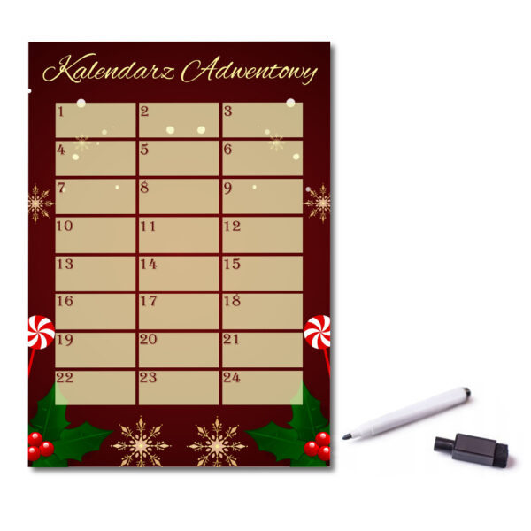 Mata suchościeralna-magnetyczna z grafiką KALENDARZ ADWENTOWY  40x30 cm
