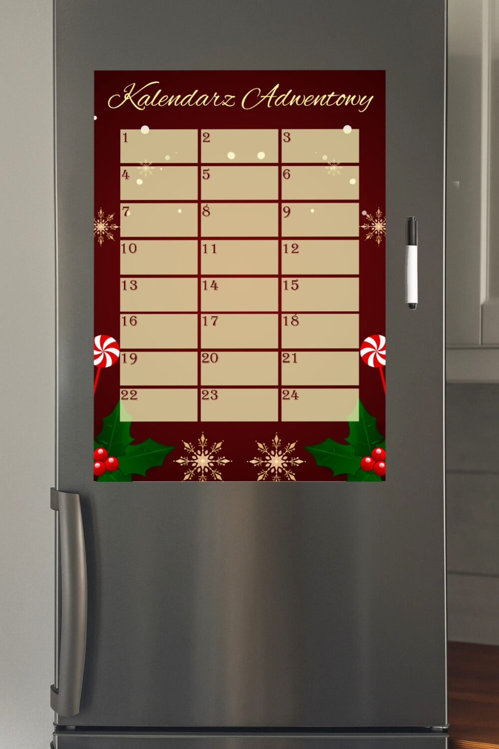 Mata suchościeralna-magnetyczna z grafiką KALENDARZ ADWENTOWY  40x30 cm - obrazek 3