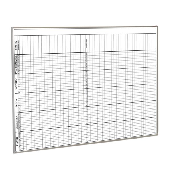 Tablica magnetyczna z grafiką w ramie aluminiowej 140x100cm Plan Lekcji + znaczniki 20 oddziałów/30 nauczycieli