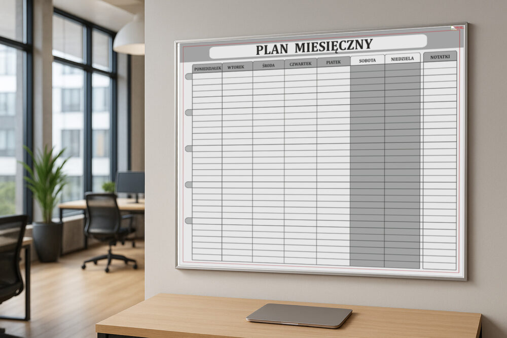 Tablica suchościeralna-magnetyczna planer miesięczny 150x100 cm rama ALU - obrazek 3